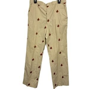 Lexington Kentucky Beige Embroidered Equestrian Horse Khakis Pants Flat 34x29